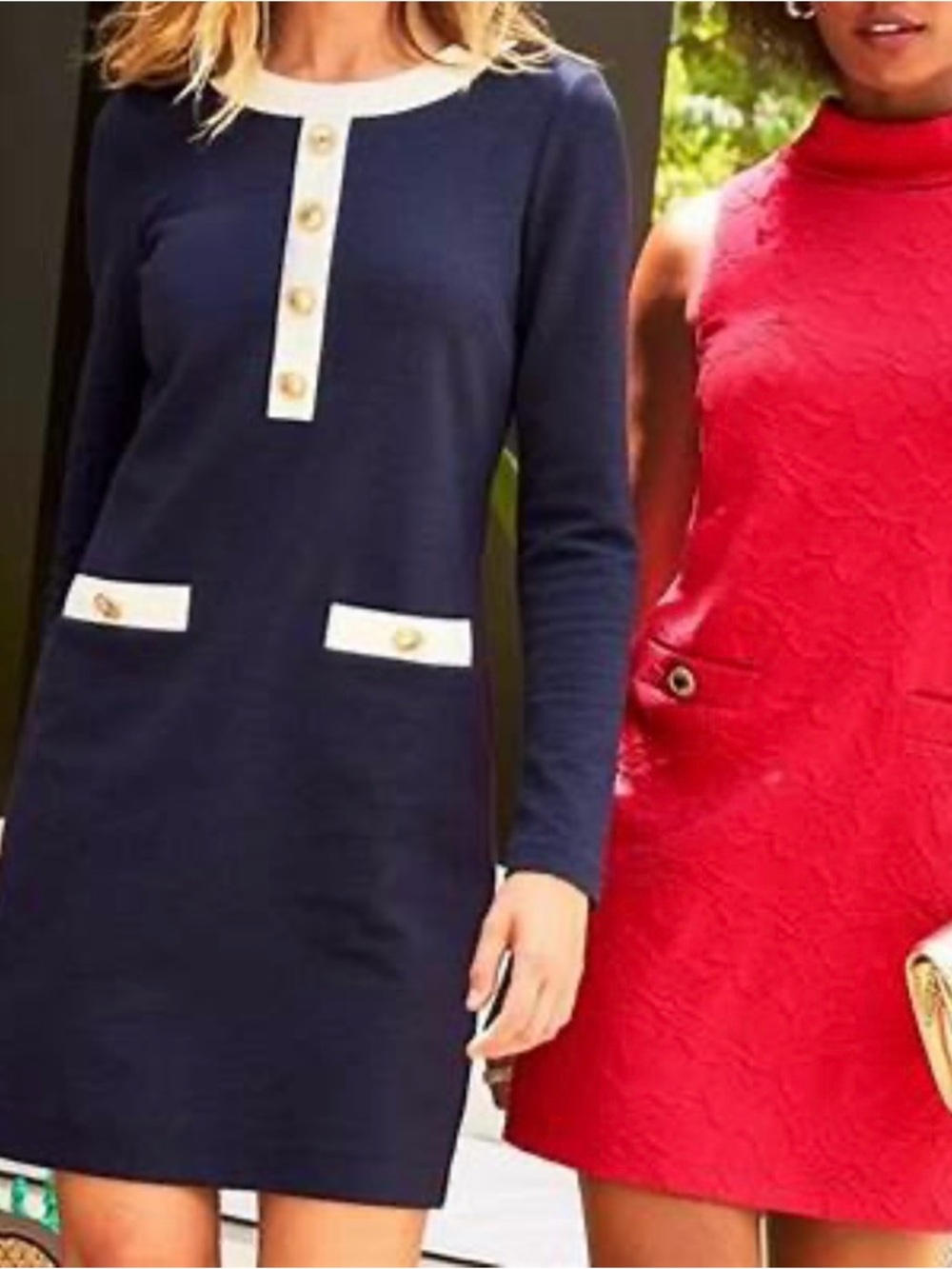 Lilly Pulitzer Kennedy Navy Long-Sleeve Shift Dress with White Trim Medium-NWT